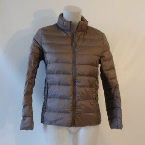 Womens Romi Basha Taupe Paisley Accent Print Lightweight Puffer Jacket Coat OS